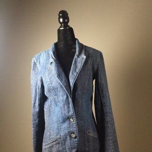 Medium button up blue Levi's jean vest with long sleeves